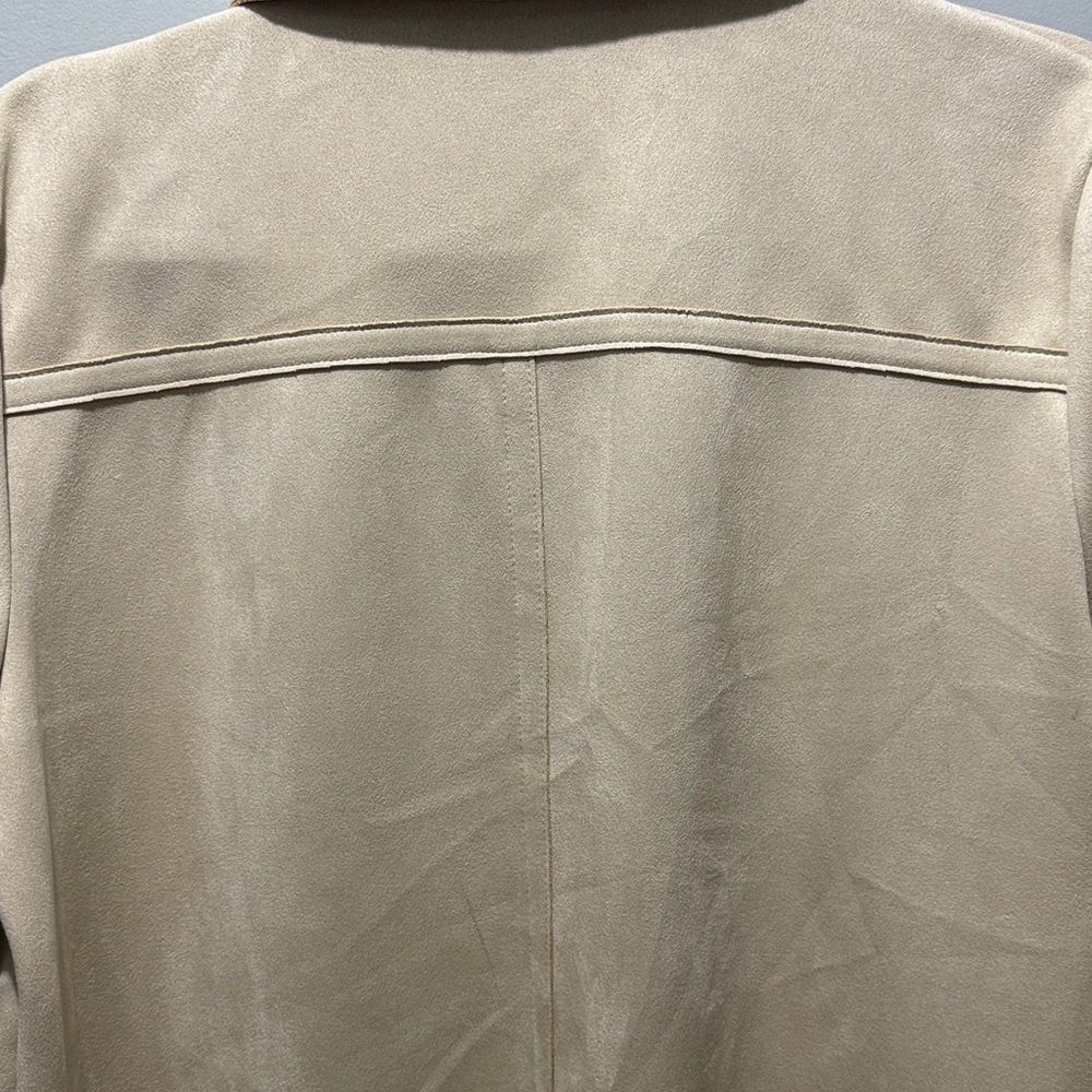 ZARA Women’s Long Sleeve Open Front Long Faux Suede Jacket - Tan - Picture 6 of 11